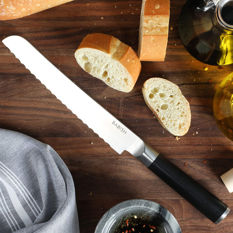 Babish 8-Inch Bread Knife – High-Carbon 1.4116 German Steel Kitchen Knife – Professional Serrated Cutlery for Slicing Bread and Baked Goods