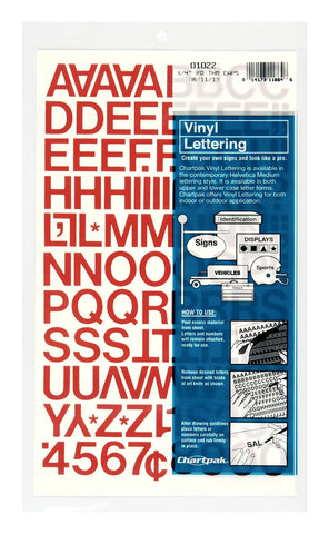 Chartpak Self-Adhesive Vinyl Capital Letters and Numbers, 3/4 Inches High, Red, 94 per Pack (01022)