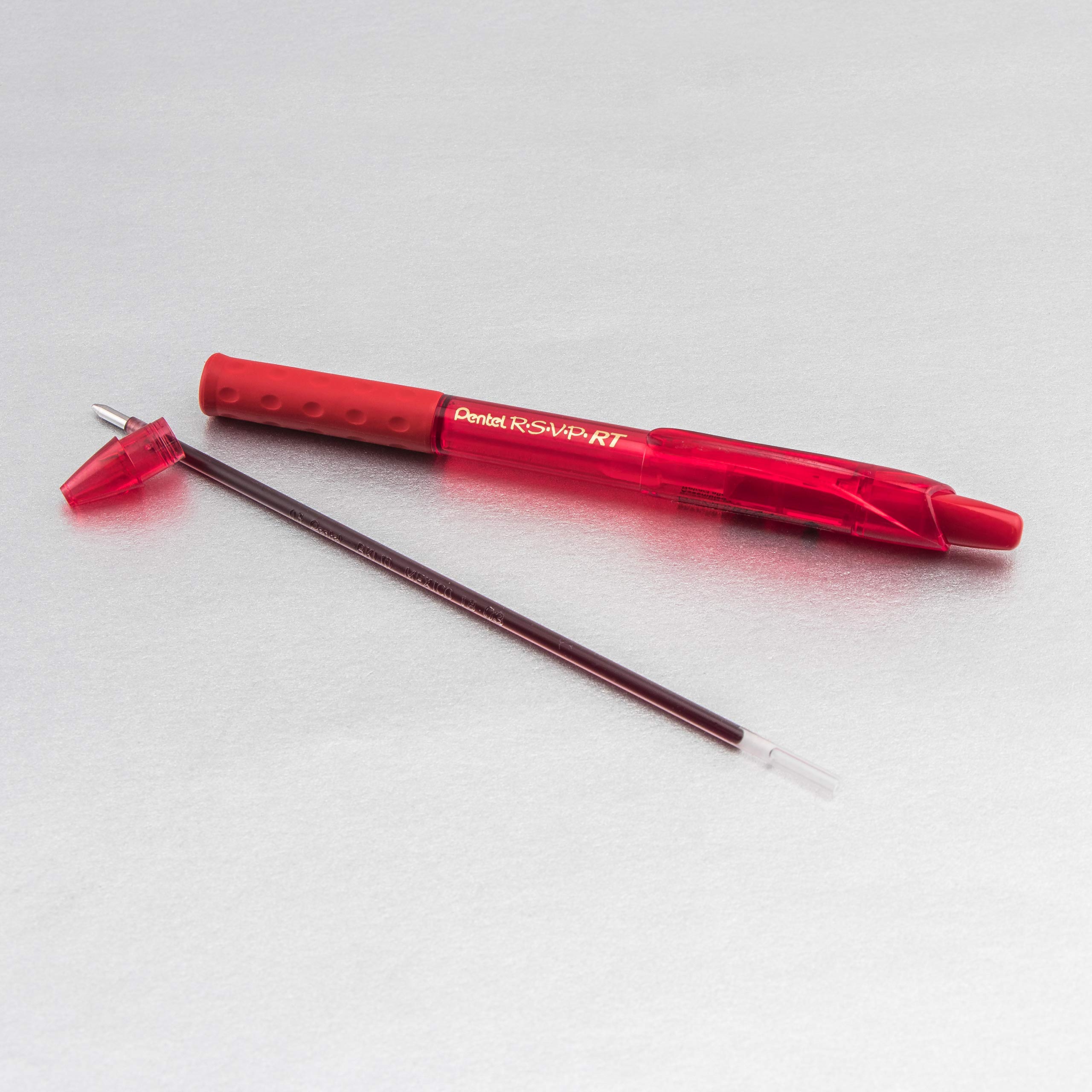 Pentel RSVP RT COLORS Retractable Ball Point Pen, Medium Line, Red Barrel, Red Ink, Box of 12 (BK93CRB-B)