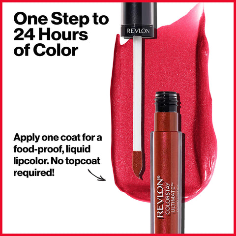 Revlon ColorStay Ultimate Liquid Lipstick, Longwear Rich Lip Colors, Wears for Up to 24 Hours, Satin Finish, 040 Brilliant Bordeaux, 0.1 fl oz