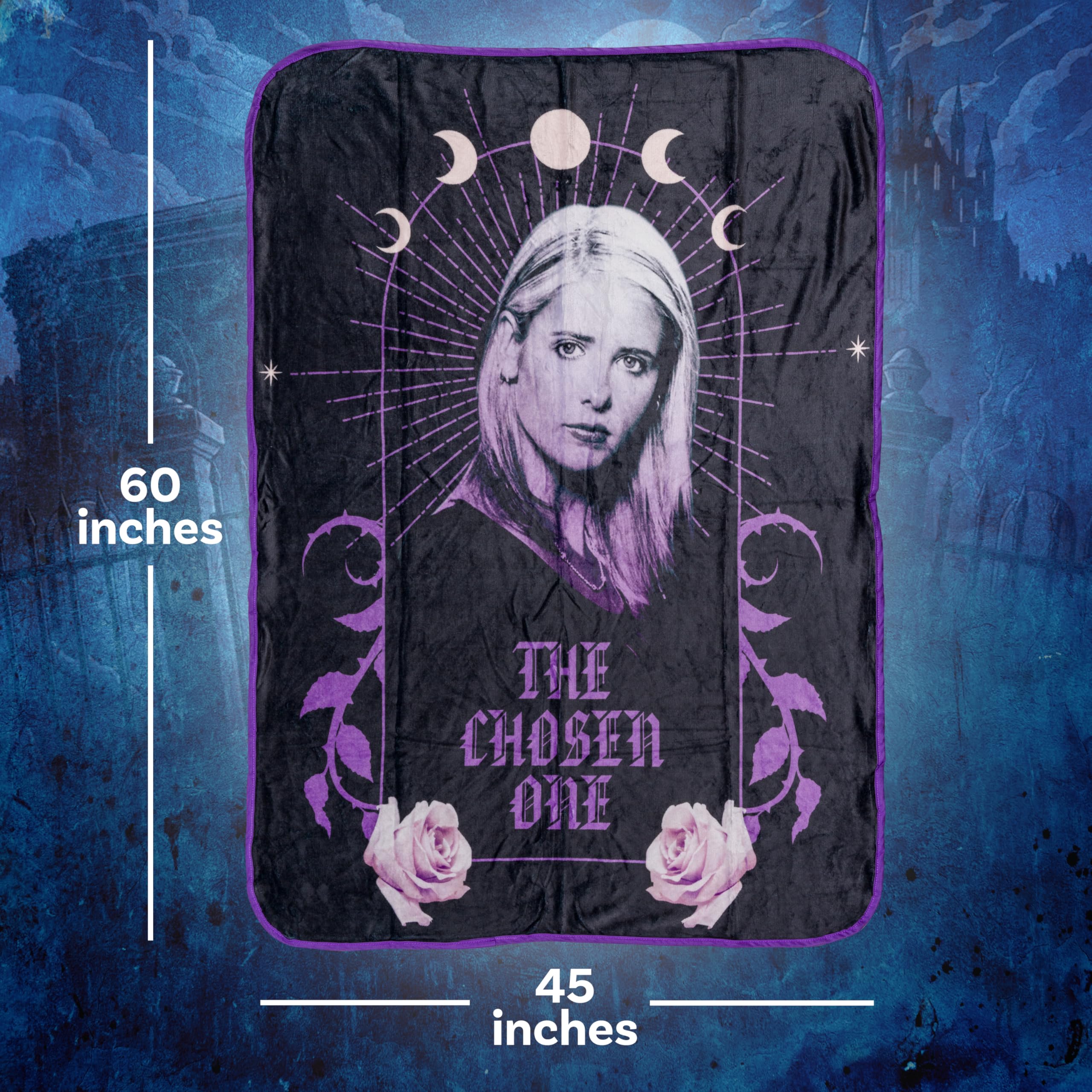 Silver Buffalo Buffy the Vampire Slayer The Chosen One Moon Phases 45” x 60” Fleece Throw, Soft and Cozy Blanket, 180 GSM