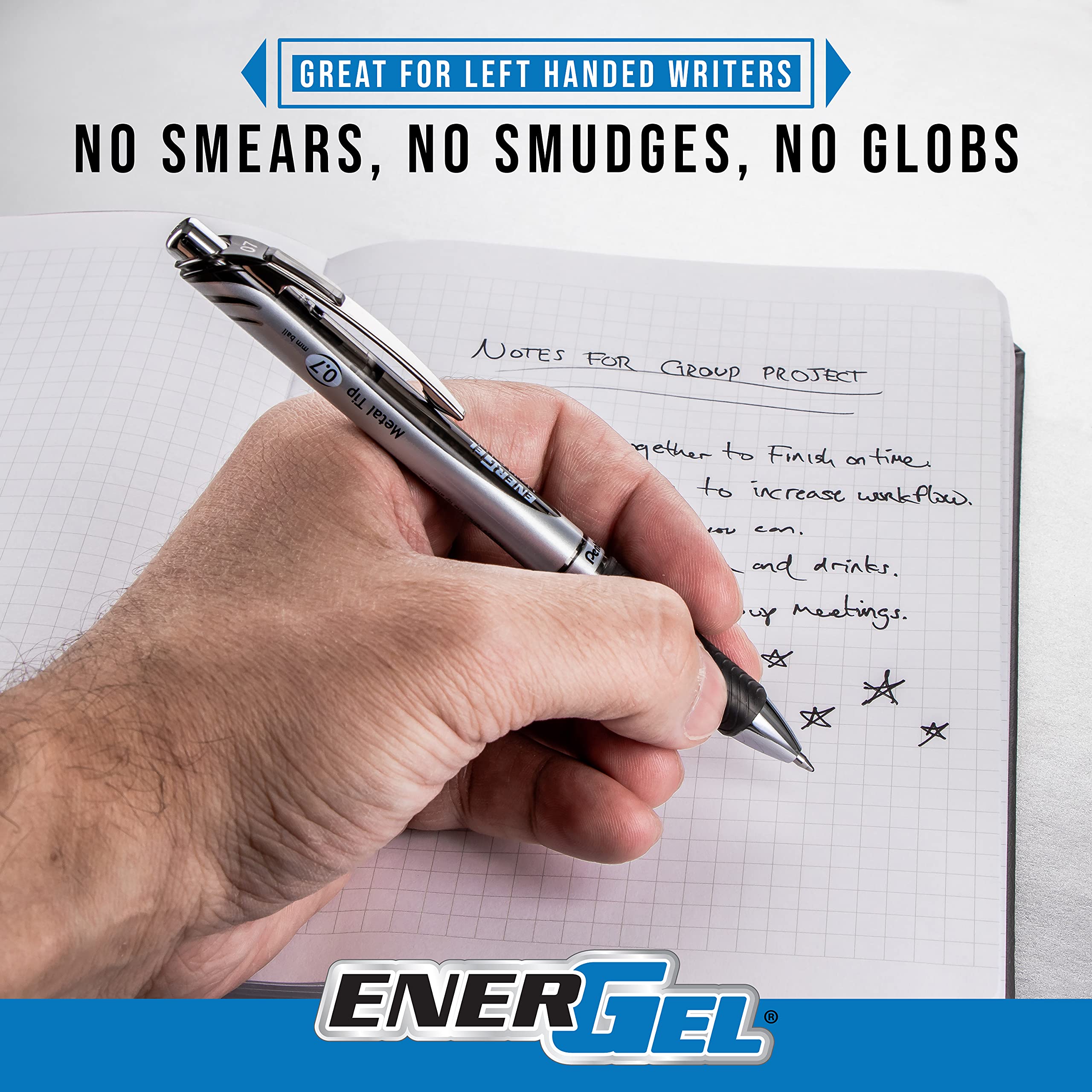 Pentel Gel Ink Pen, EnerGel RTX Retractable Gel Pen, 0.5mm, Needle Tip, Black Ink, 2 Pack (BLN75BP2A)