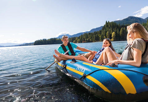 Intex 68370EP Challenger 3 Inflatable Boat Set: Includes Deluxe 48in Boat Oars and High-Output Pump - Triple Air Chambers - Welded Oar Locks - 3-Person - 660lb Weight Capacity