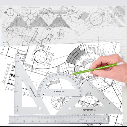 STAEDTLER Stainless Steel Math Set - With 12in Ruler, 2 Triangle Set Squares (45/90° & 30/60°), 6in Protractor - Precision Drawing & Drafting