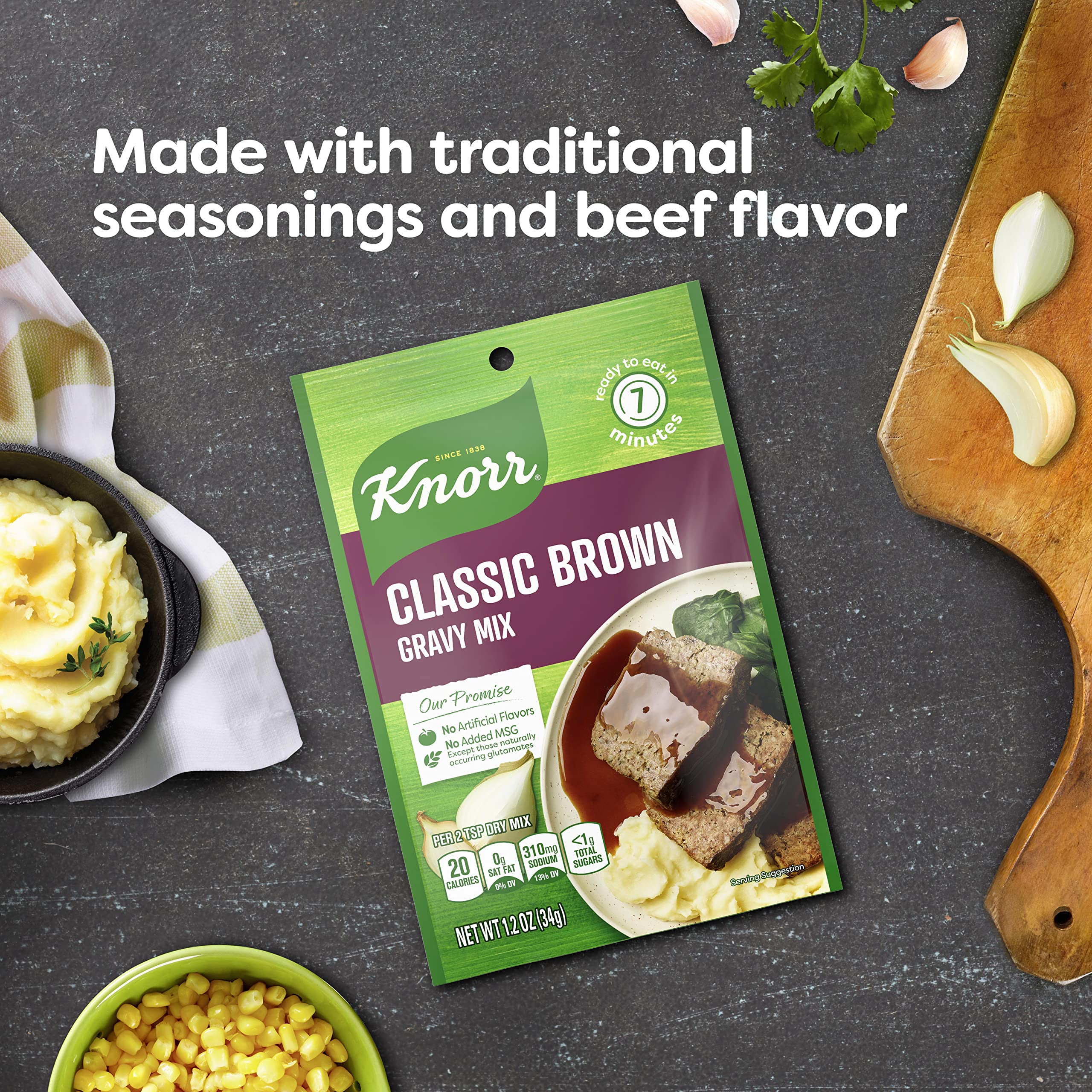 Knorr Gravy Mix For Delicious Easy Meals and Side Dishes Classic Brown Gravy With No Artificial Flavors, No Added MSG 1.2 oz
