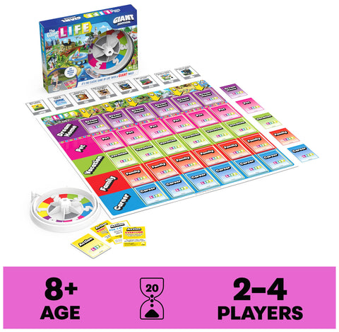 The Game of Life, Giant Edition Family Board Game Indoor/Outdoor Fun Game with Big Oversized Gameboard Cards Spinner, for Adults and Kids Ages 8 and up