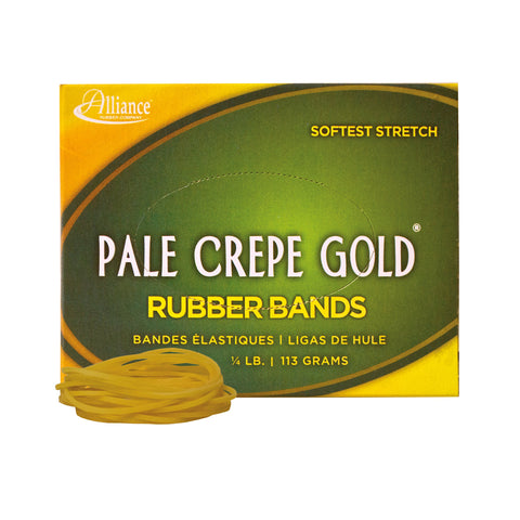 Alliance Pale Crepe Gold Rubber Bands, Size #16 (2-1/2" x 1/16"), Approx. 658 Bands per 1/4 lb. Box, Golden Crepe (20169)