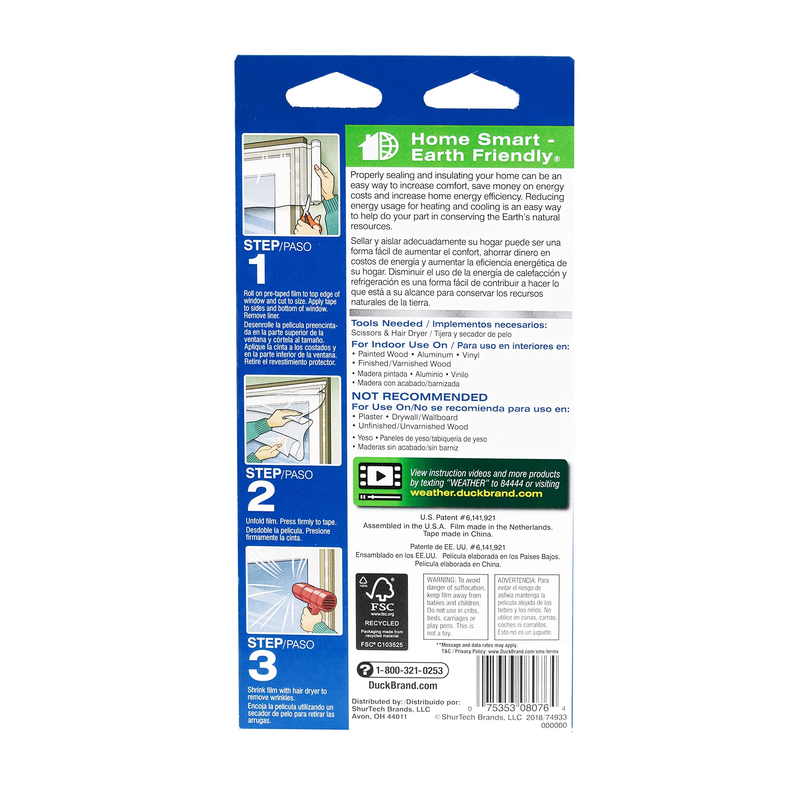 Duck Brand Roll-On Indoor 3-Window Premium Insulating Film Kit, 62-Inch x 120-Inch, 281067