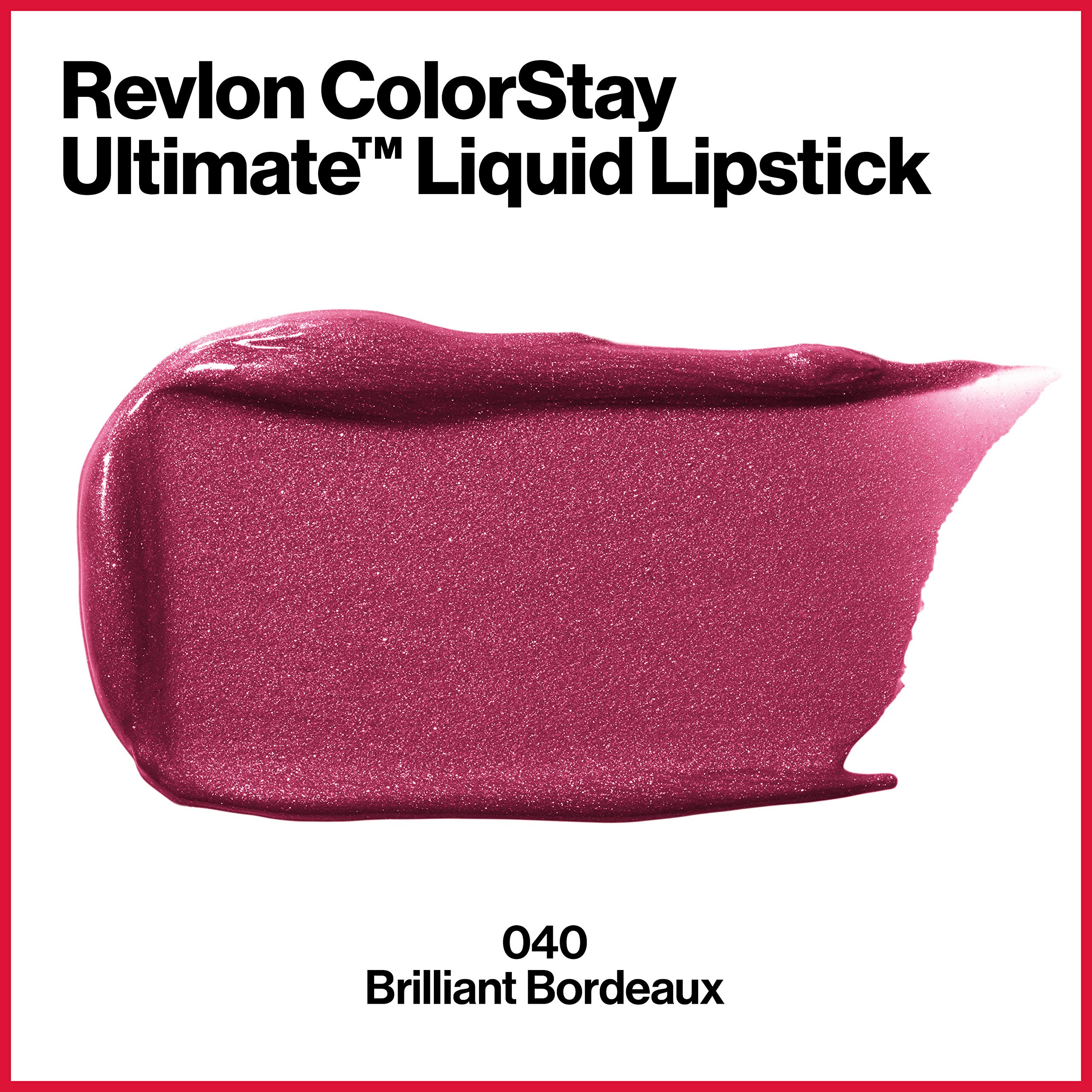 Revlon ColorStay Ultimate Liquid Lipstick, Longwear Rich Lip Colors, Wears for Up to 24 Hours, Satin Finish, 040 Brilliant Bordeaux, 0.1 fl oz