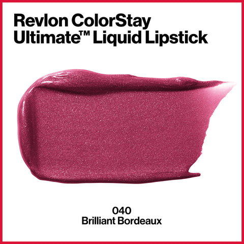 Revlon ColorStay Ultimate Liquid Lipstick, Longwear Rich Lip Colors, Wears for Up to 24 Hours, Satin Finish, 040 Brilliant Bordeaux, 0.1 fl oz