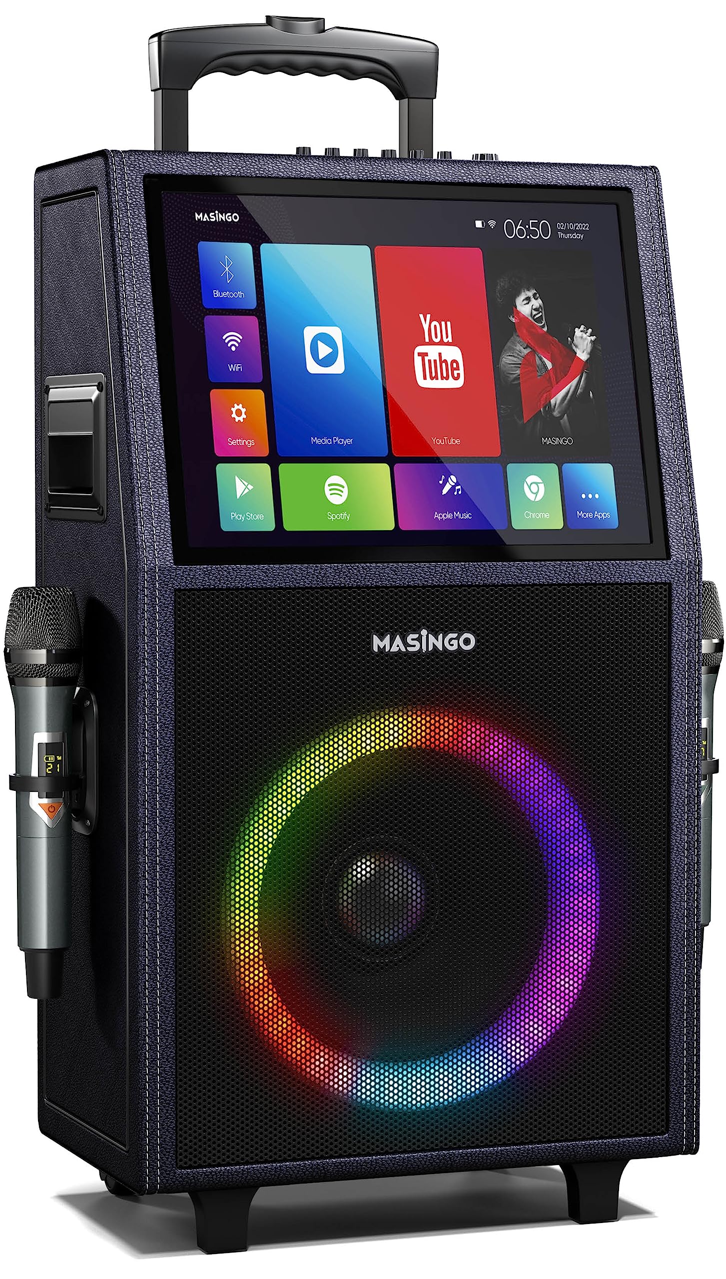 Professional Karaoke Machine with Lyrics Display Screen for Adults, 2 Wireless Microphones, LED Lights, Bluetooth Portable PA Speaker System with Upgraded Built in 15" Tablet & WiFi, Allegro X8 2.0