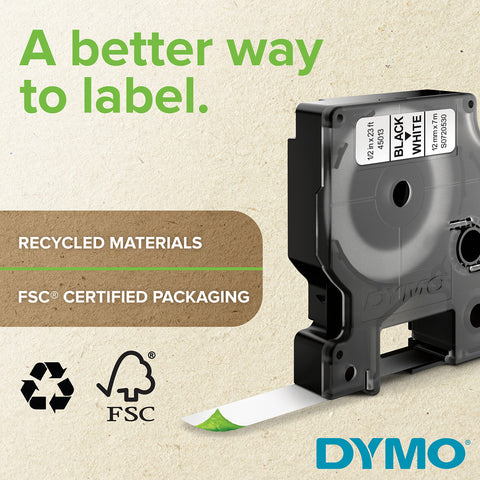 DYMO Industrial Vinyl Labels, 3/8", White on Black