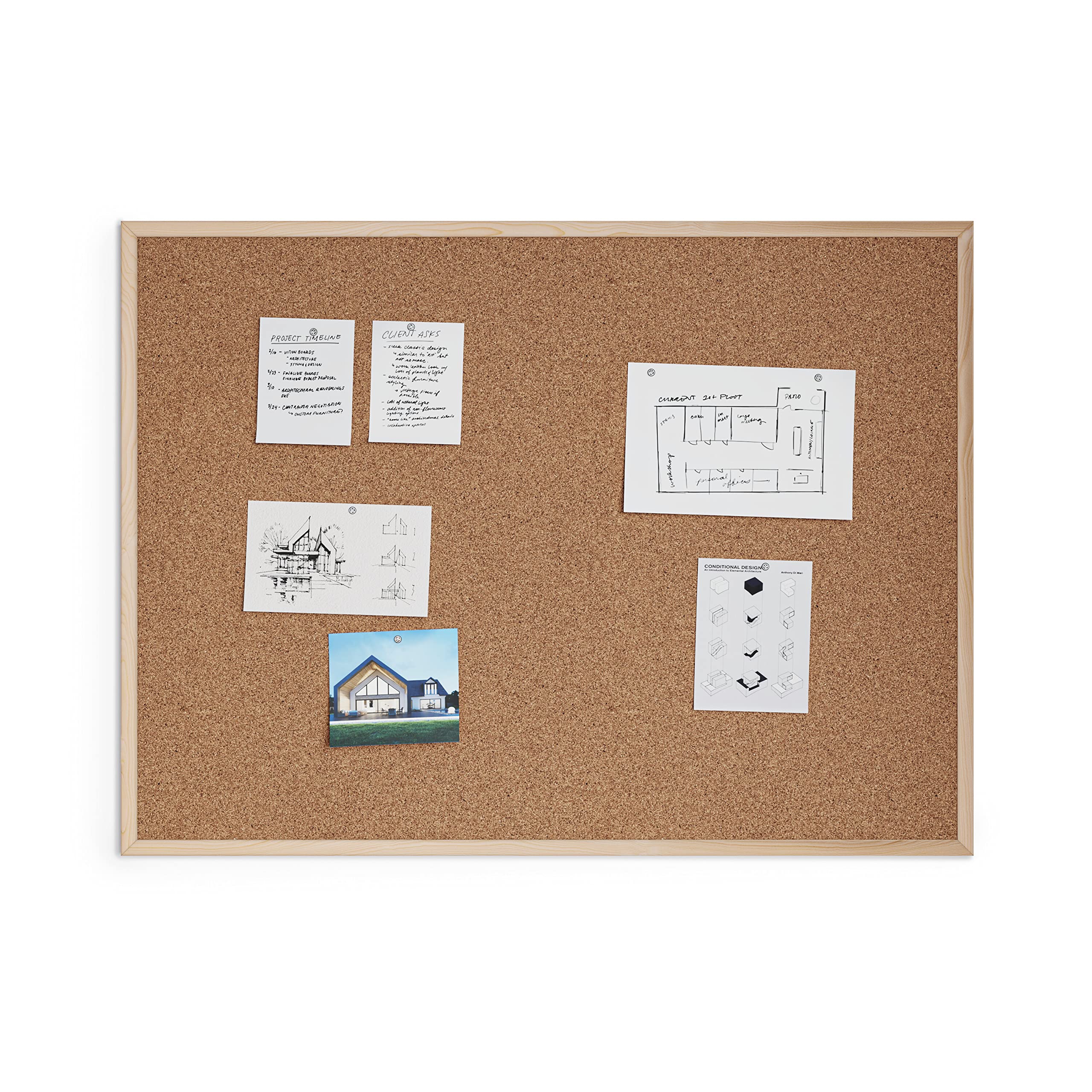 U Brands Cork Bulletin Board, 36" x 48" Inches, Light Birch Wood Frame (003U00-01)