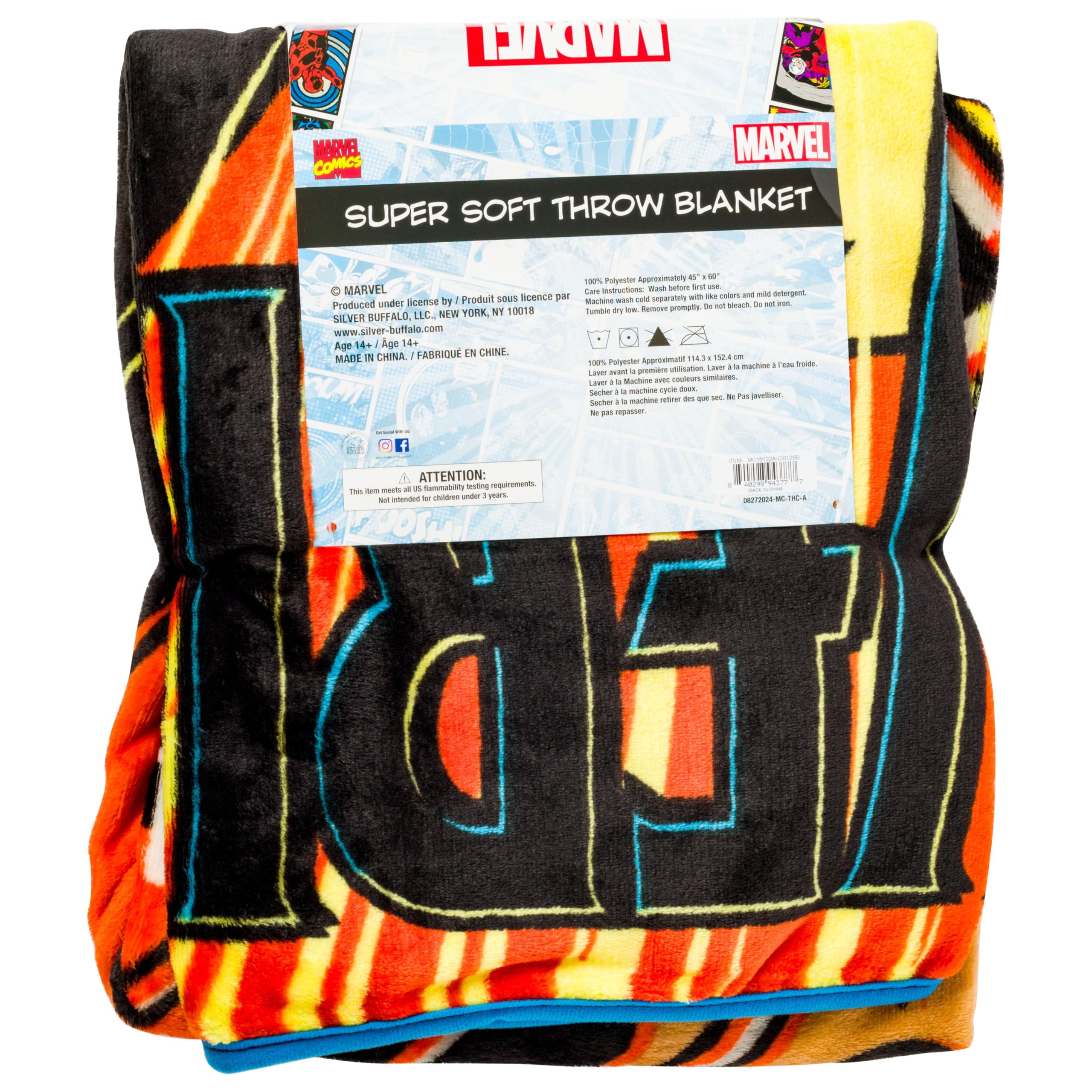 Silver Buffalo Marvel X-Men Retro Wolverine Snikt! 45" x 60" Fleece Throw, Soft and Cozy Blanket, 185 GSM