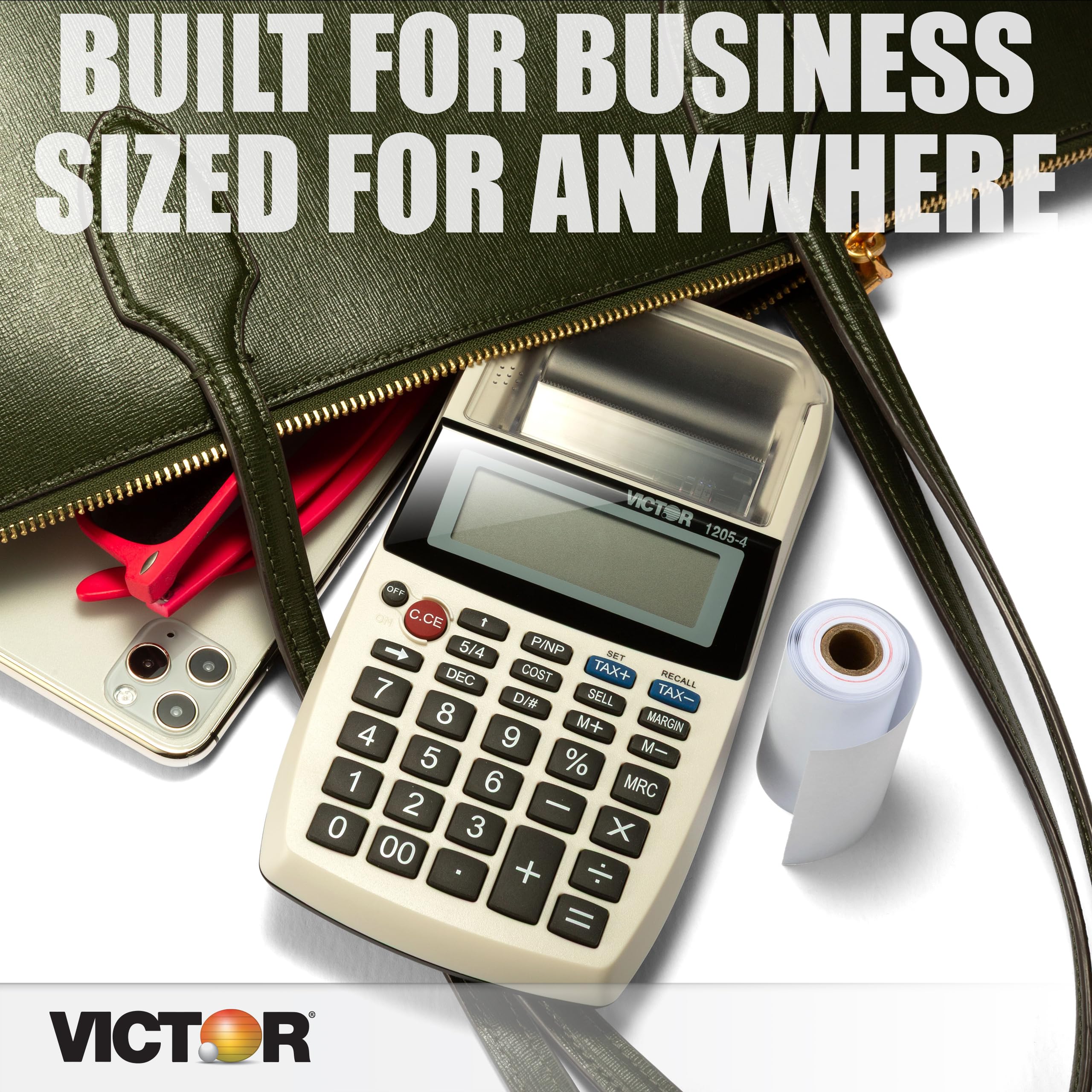 Victor 1205-4 12 Digit Portable Palm/Desktop Commercial Printing Calculator, 1.8" x 4" x 8"