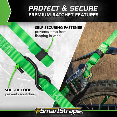 SmartStraps 14 ft. Green RatchetX Tie Down Straps with 500 lb. Safe Work Load - 4 pack 345