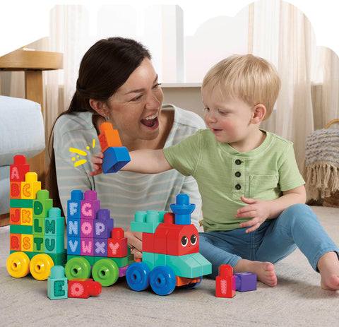 MEGA BLOKS First Builders Toddler Building Blocks Toy Set, ABC Learning Train with 60 Pieces, Ages 1+ Years