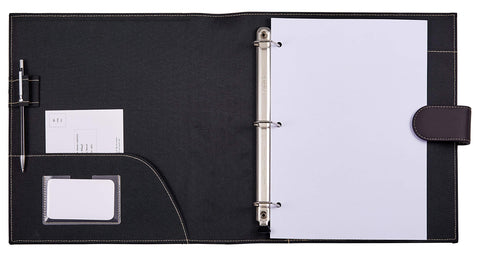 It's Academic Executive Leather Portfolio Folder, 1" Ring Binder and 250-Sheet Capacity to Organize Resumes, Business Cards, Note Pads, and Legal-Size Documents, Pen Loop, Dark Brown Faux Leather