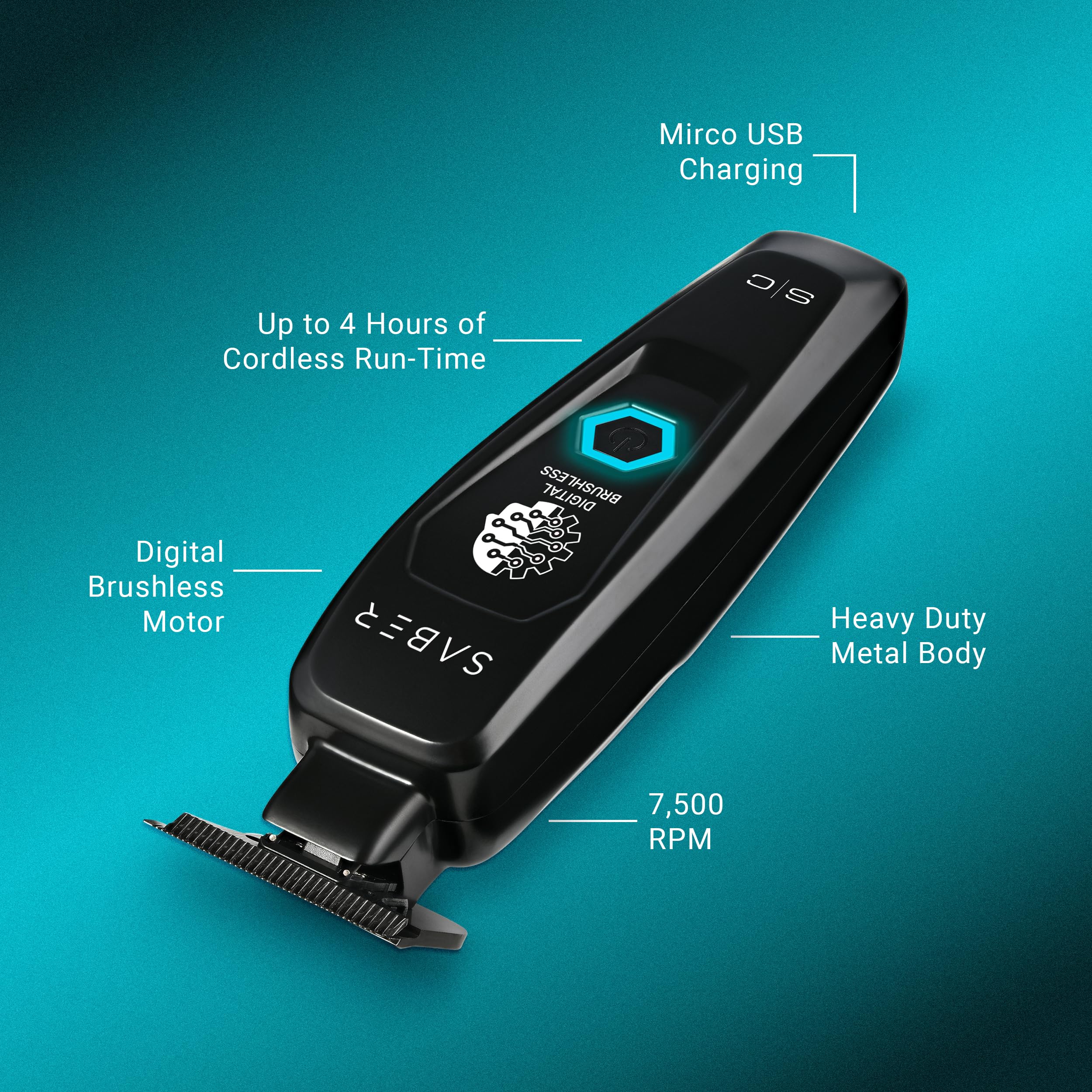 Stylecraft Saber Professional Full Metal Body Digital Brushless Motor Cordless Hair Trimmer (Black)