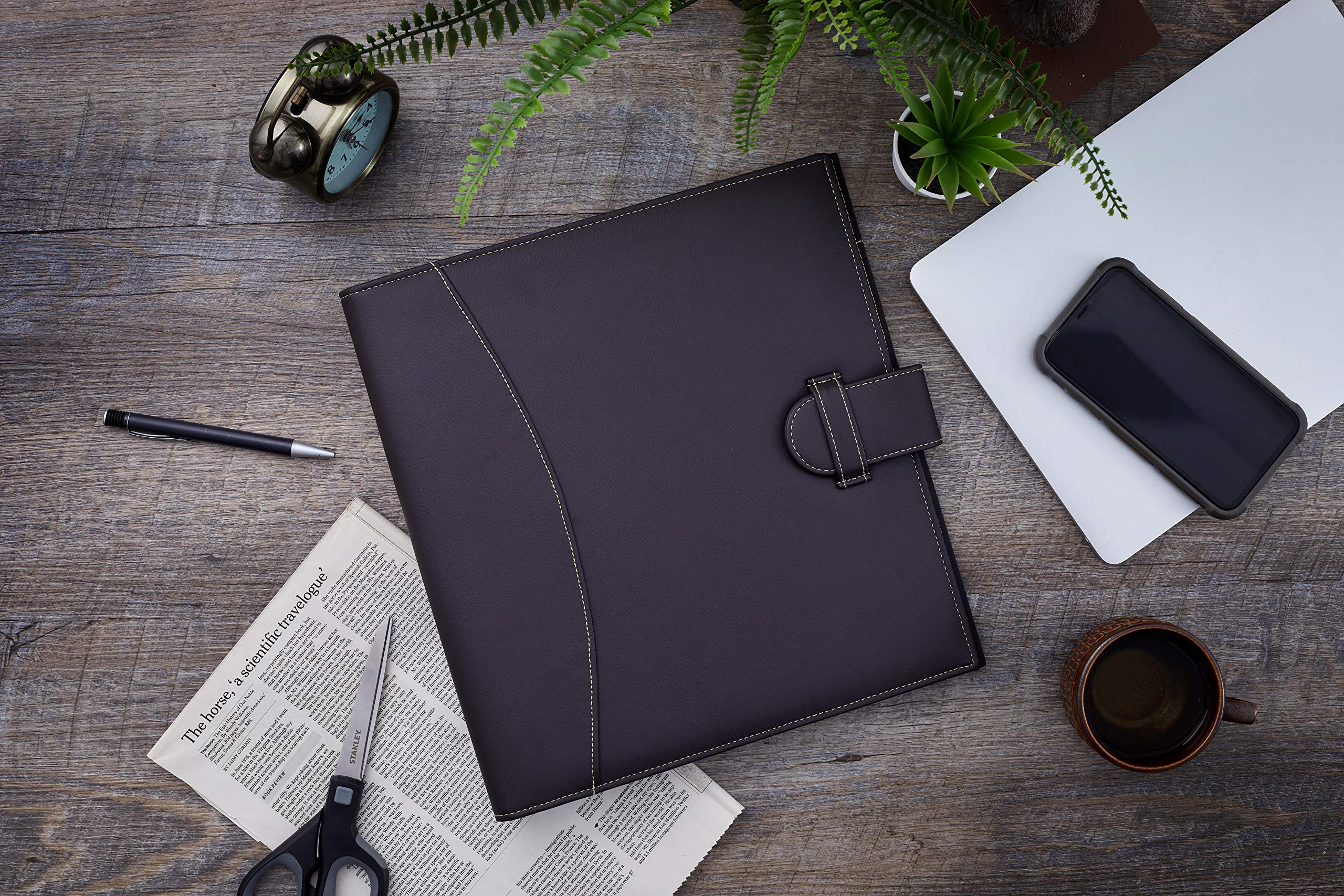 It's Academic Executive Leather Portfolio Folder, 1" Ring Binder and 250-Sheet Capacity to Organize Resumes, Business Cards, Note Pads, and Legal-Size Documents, Pen Loop, Dark Brown Faux Leather