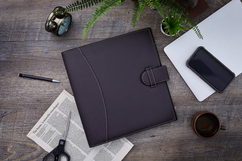 It's Academic Executive Leather Portfolio Folder, 1" Ring Binder and 250-Sheet Capacity to Organize Resumes, Business Cards, Note Pads, and Legal-Size Documents, Pen Loop, Dark Brown Faux Leather