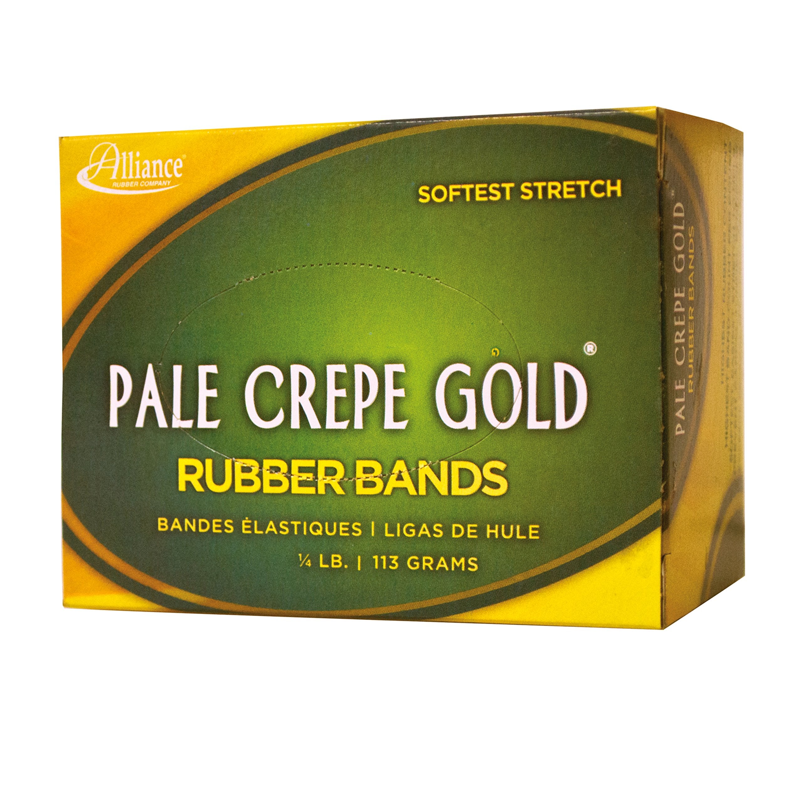 Alliance Pale Crepe Gold Rubber Bands, Size #16 (2-1/2" x 1/16"), Approx. 658 Bands per 1/4 lb. Box, Golden Crepe (20169)
