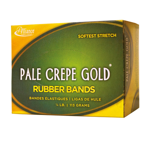 Alliance Pale Crepe Gold Rubber Bands, Size #16 (2-1/2" x 1/16"), Approx. 658 Bands per 1/4 lb. Box, Golden Crepe (20169)