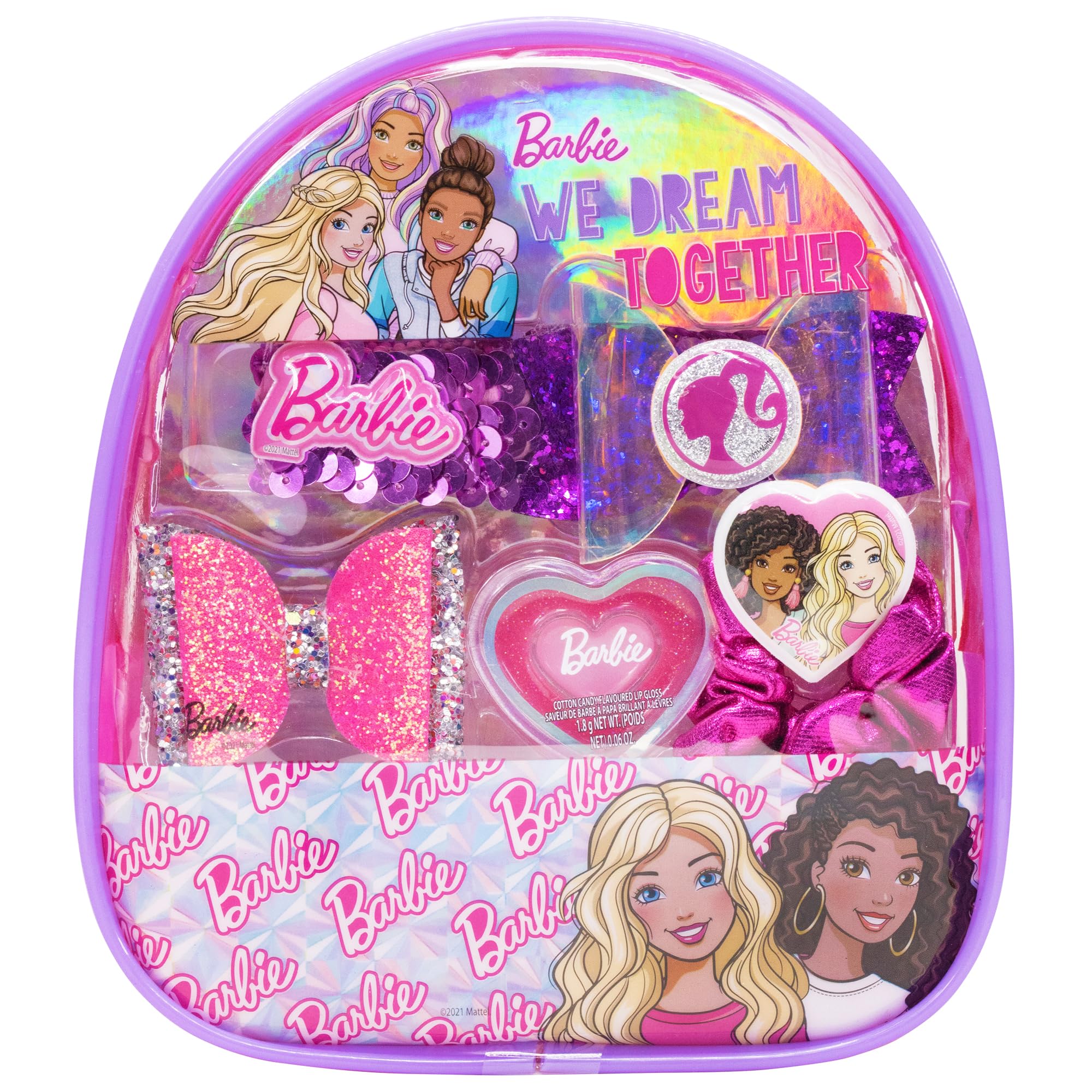 Barbie - Townley Girl Backpack Cosmetic Makeup Gift Bag Set Includes Hair Accessories and Printed PVC Back-Pack for Kids Girls, Ages 3+ Perfect for Parties, Sleepovers and Makeovers