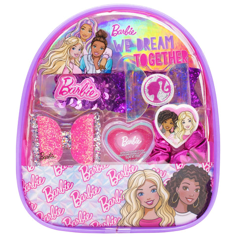 Barbie - Townley Girl Backpack Cosmetic Makeup Gift Bag Set Includes Hair Accessories and Printed PVC Back-Pack for Kids Girls, Ages 3+ Perfect for Parties, Sleepovers and Makeovers