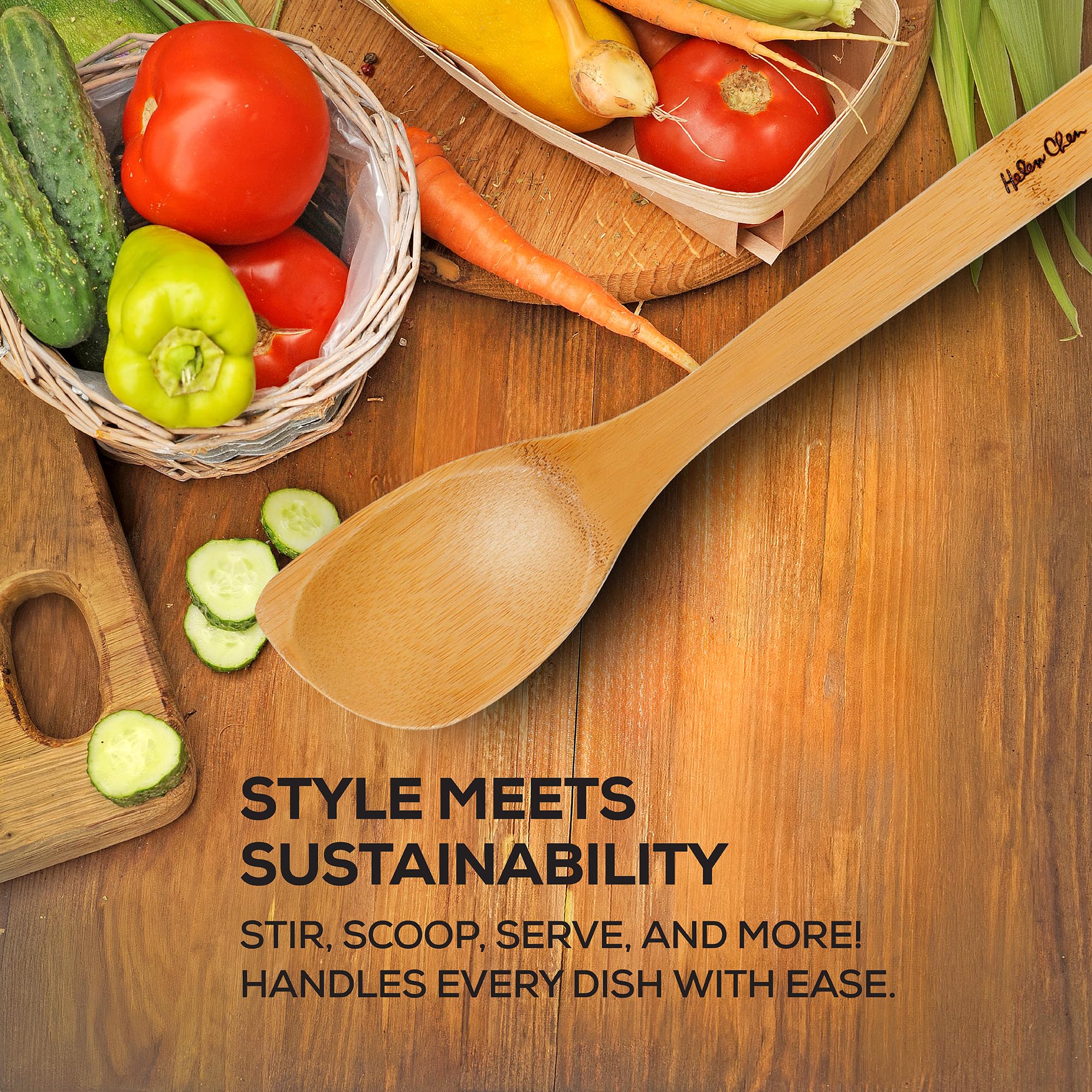 Helen’s Asian Kitchen Bamboo Kitchen Corner Spoon Cooking Utensil, 12-Inch
