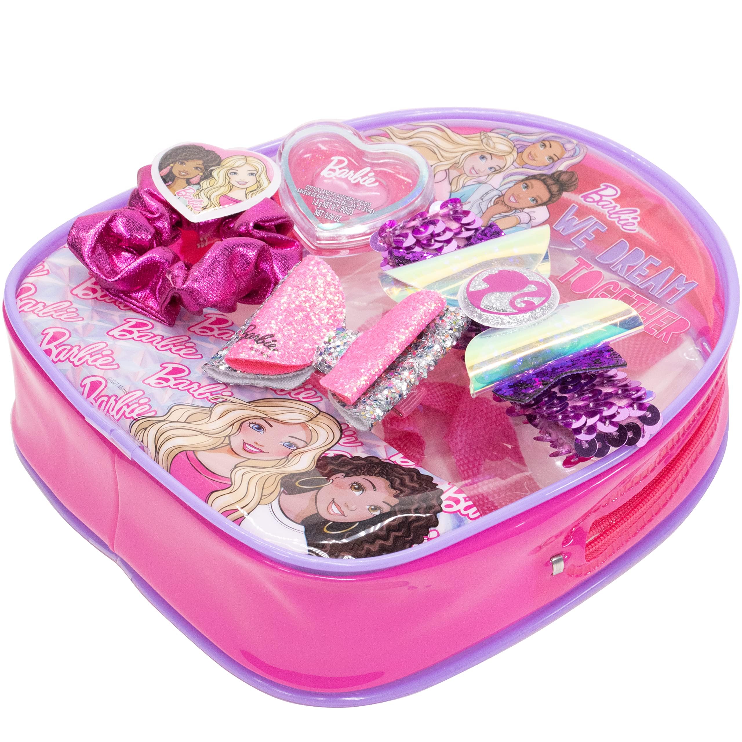 Barbie - Townley Girl Backpack Cosmetic Makeup Gift Bag Set Includes Hair Accessories and Printed PVC Back-Pack for Kids Girls, Ages 3+ Perfect for Parties, Sleepovers and Makeovers