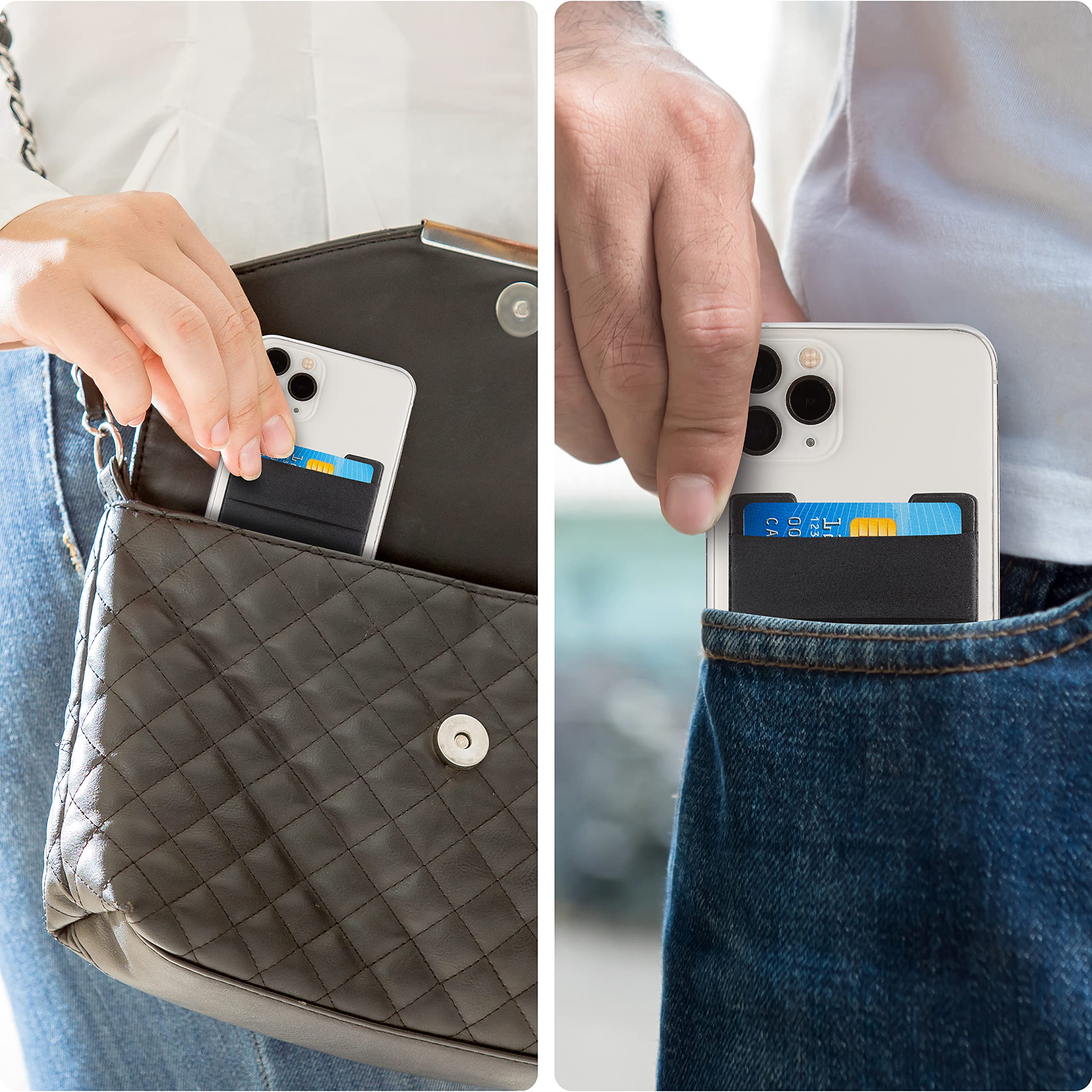 TalkWorks Phone Credit Card Holder Adhesive Wallet Compatible w/ iPhone 15 Pro/15 Pro Max, 14/14 Plus, 13/13 Mini - Stick On ID Pocket (Black, Pack of 3)
