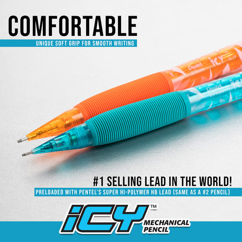 Pentel Icy Automatic Pencils with Lead, (0.5mm), Assorted Barrels, Color May Vary, Pack of 2 (AL25TLBP2)