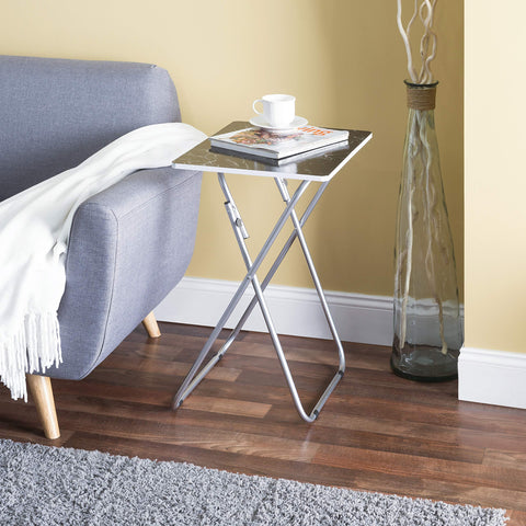 Home Basics Multi-Purpose Sturdy and Durable Decorative Bedside Laptop Snack Cocktails TV Folding Table Tray Desk Bedside Laptop Snacks Black Marble 15 in x 19 in x 25.75 in