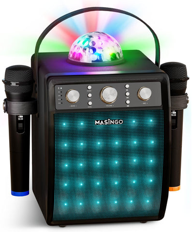 MASINGO Karaoke Machine for Adults and Kids with 2 Wireless Microphones, Portable Singing PA Speaker System Set with Disco Ball Party Lights & TV Cable, Ostinato M7