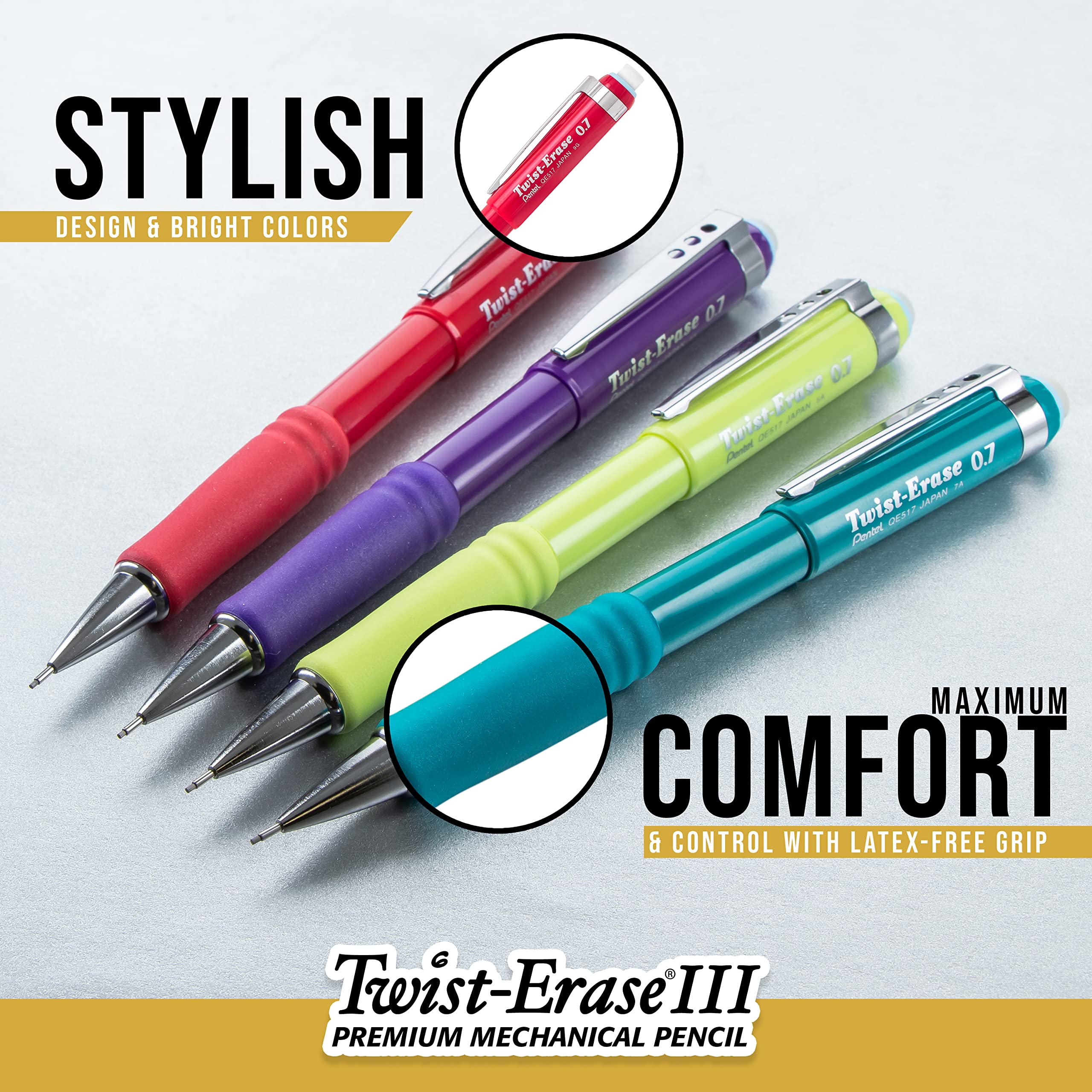Pentel Twist-Erase III Mechanical Pencil, (0.7mm) Medium Line, with Lead and Eraser Refills (QE517LEBP)