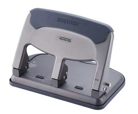 Bostitch Office EZ Squeeze Heavy Duty 3-Hole Punch for Home Office & School, 40-Sheet Capacity, One-Touch Reduced Force, Sleek Gray Design