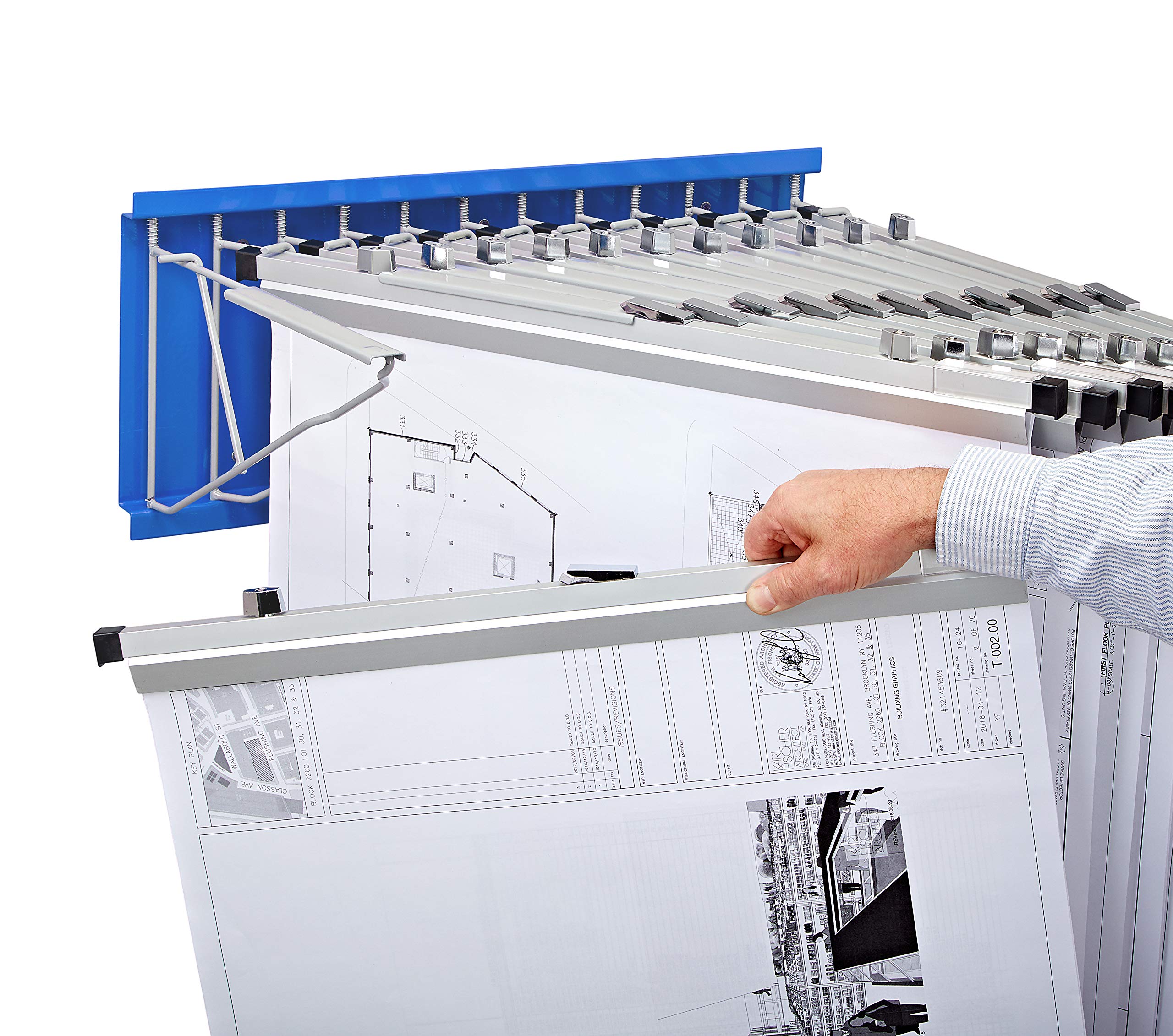 Adir Wall Mount Blueprint Rack - Blue Print Organizer, Poster Wall Mount Display, Map Storage Holder with 12 Pivot Brackets - Plan Rack for Office (Without Blueprint Clamps)