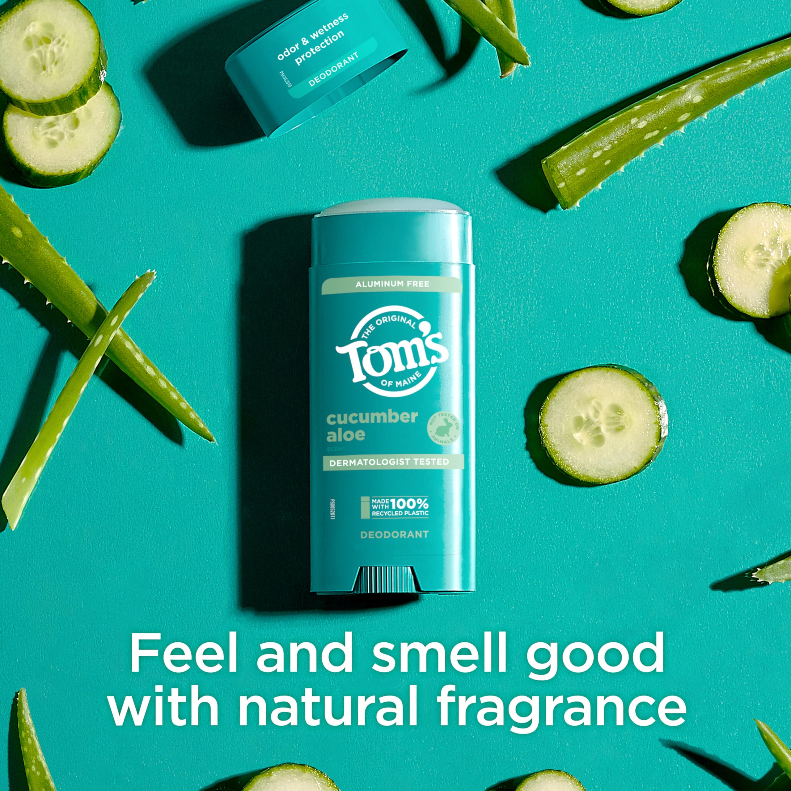 Tom’s of Maine Cucumber Aloe Aluminum Free Natural Deodorant For Women & Men | Goes on Clear | Odor & Wetness Protection | Naturally Derived and Moisture-Locking Ingredients | 3.25 oz