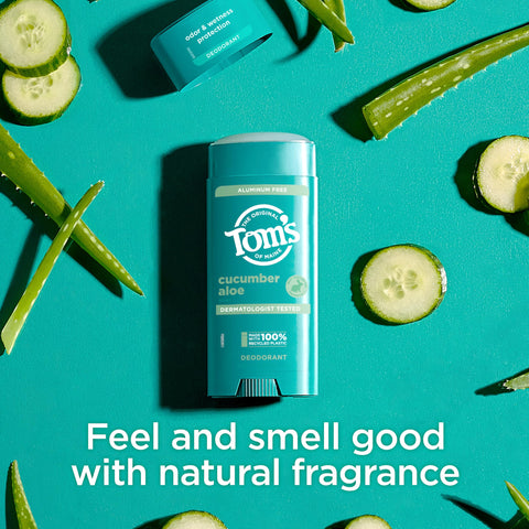 Tom’s of Maine Cucumber Aloe Aluminum Free Natural Deodorant For Women & Men | Goes on Clear | Odor & Wetness Protection | Naturally Derived and Moisture-Locking Ingredients | 3.25 oz