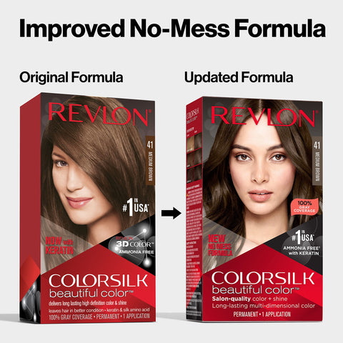 Revlon Colorsilk Beautiful Color, Permanent Hair Dye with Keratin, 100% Gray Coverage, Ammonia Free, 30 Dark Brown