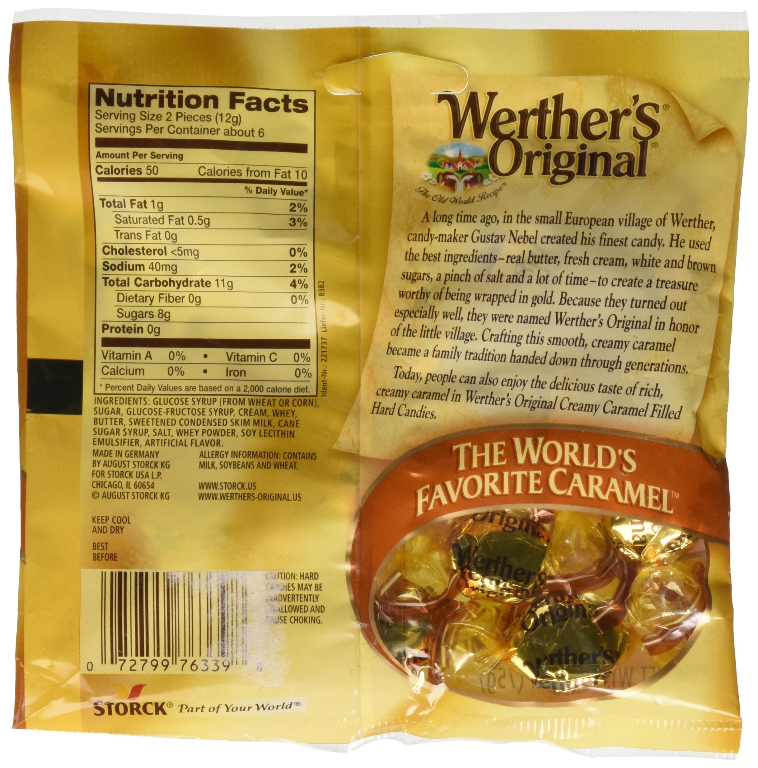 Werther's Original Creamy Caramel Filled Hard Candies - Individually Wrapped Hard Candies for Halloween, Parties, or Snacks - 2.65 oz Bag (Pack of 1)