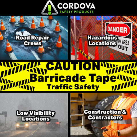 Cordova T30101 Bulk Pack 3.0-MIL Yellow Caution Barricade Tape, 3 in. x 1000 ft. Roll, 12-Pack