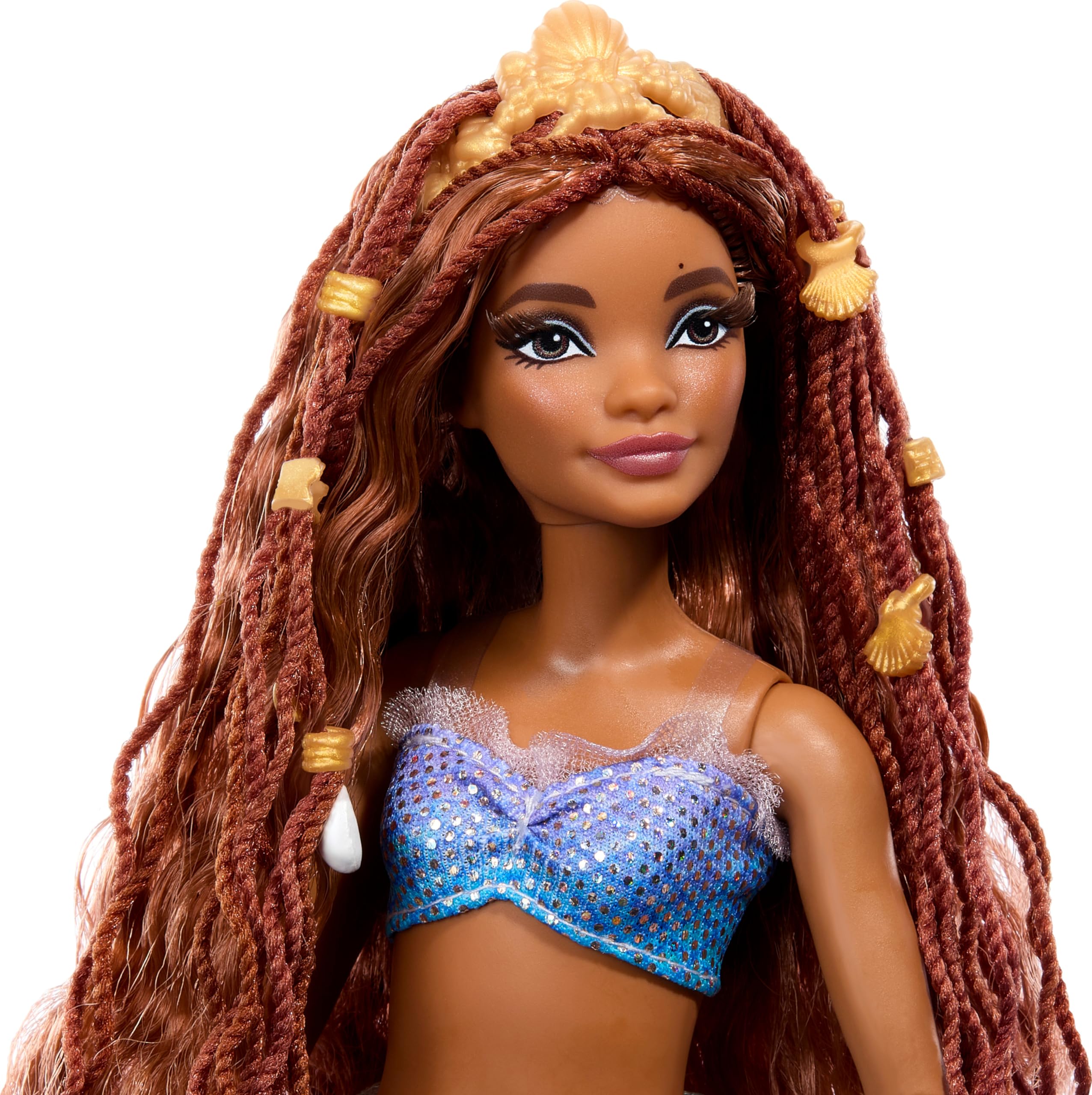 Mattel Disney The Little Mermaid Deluxe Ariel Doll with Iridescent Tail, Hair Jewelry Beads & Display Stand, Inspired by the Movie