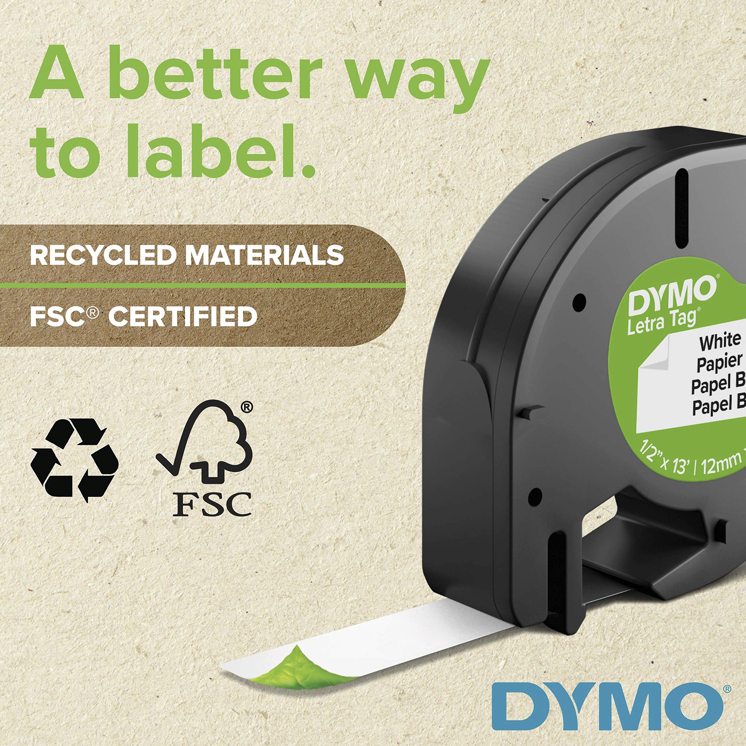 DYMO 10697 LetraTag Paper Label Tape Cassettes, 1/2-Inch x 13ft, White, 2/Pack