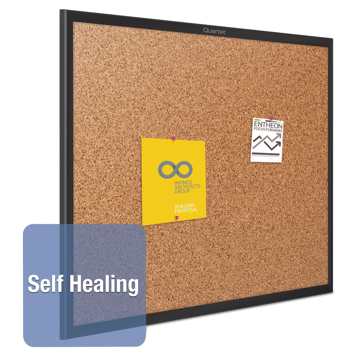 Quartet Cork Bulletin Board 60"W x 36"H Pin Board, Black Aluminum Frame (2305B)