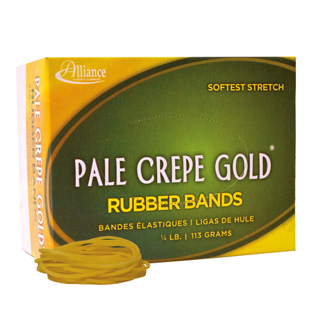 Alliance Pale Crepe Gold Rubber Bands, Size #16 (2-1/2" x 1/16"), Approx. 658 Bands per 1/4 lb. Box, Golden Crepe (20169)