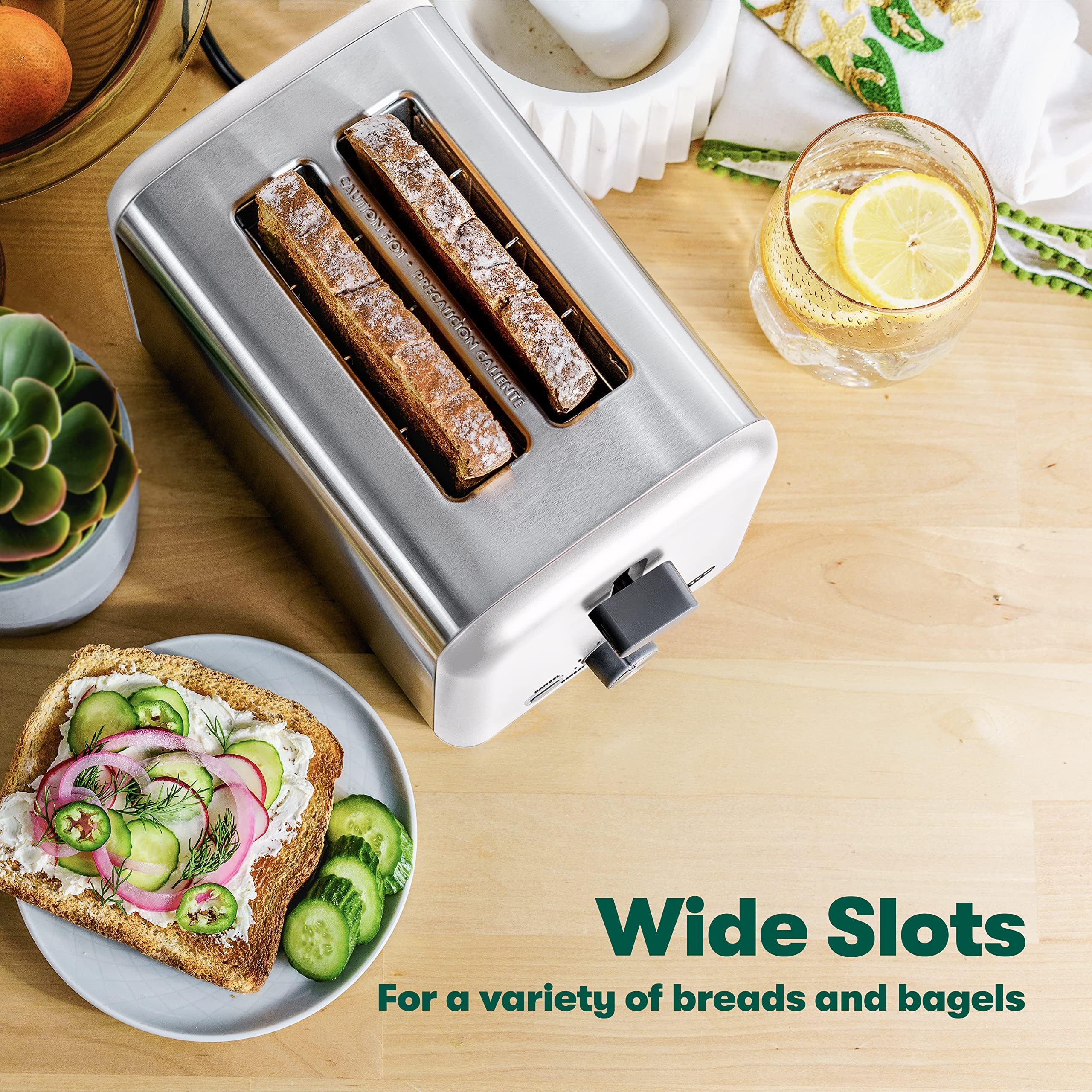 BELLA 2 Slice Toaster, Quick & Even Results Every Time, Wide Slots Fit Any Size Bread Like Bagels or Texas Toast, Drop-Down Crumb Tray for Easy Clean Up, Stainless Steel and White