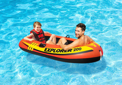 INTEX 58330EP Explorer 200 Inflatable Boat: Dual Air Chambers – Welded Oar Locks – Grab Rope – 2-Person – 210lb Weight Capacity