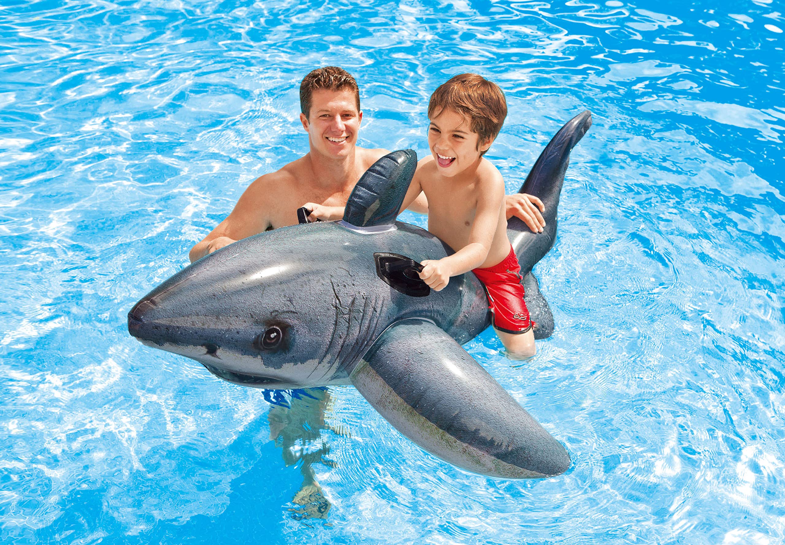 INTEX Great White Shark Inflatable Pool Float: Animal Pool Toy For Kids – 2 Heavy-Duty Handles – 88lb Weight Capacity – 68" x 42" – For Ages 3+